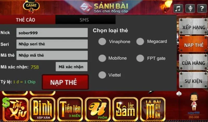 Nạp tiền Sanhbai com