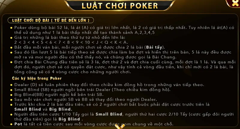 Game Poker Go88 có luật chơi dễ hiểu, phù hợp với mọi đối tượng game thủ